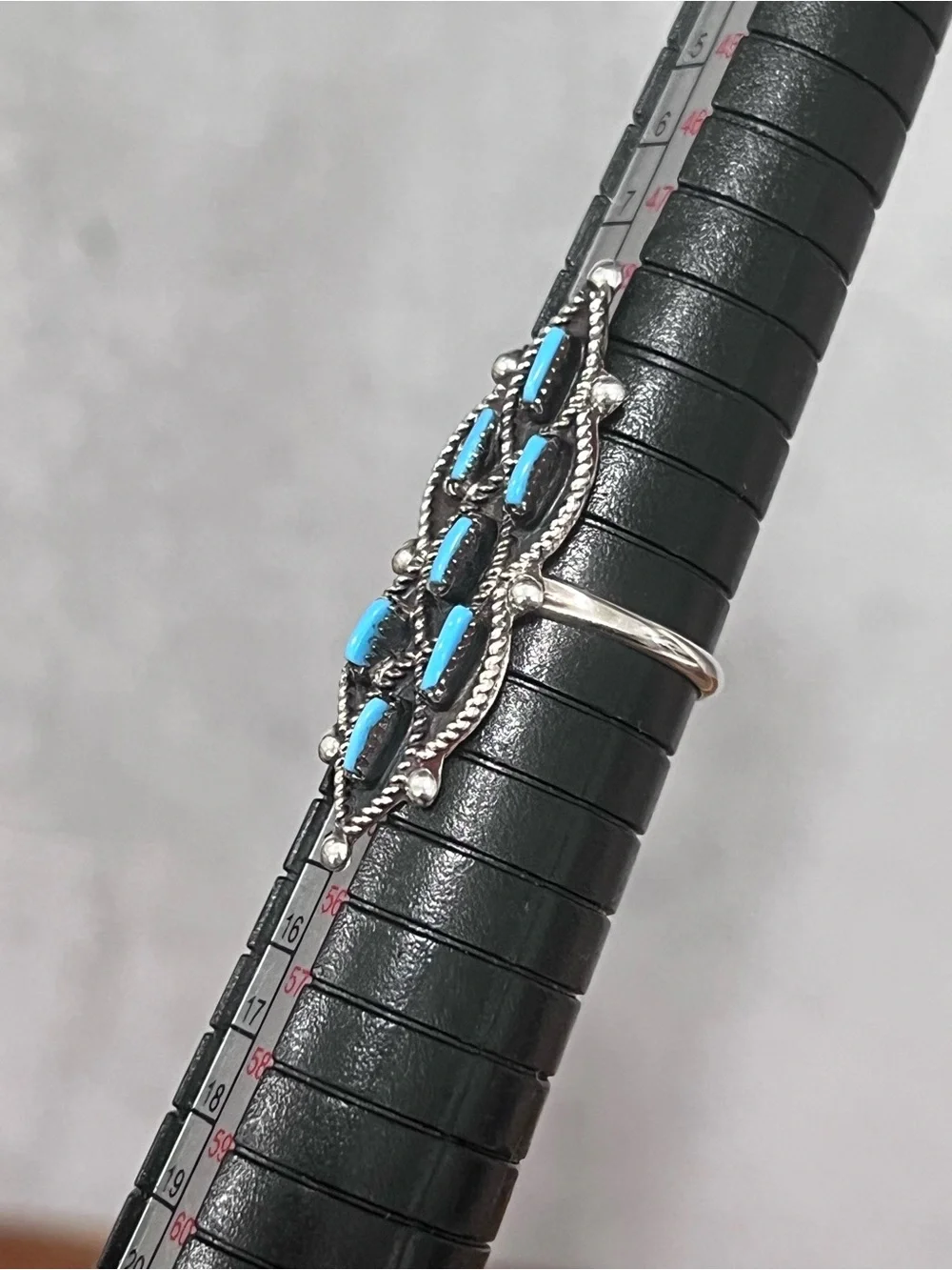 925 Sterling Silver & Kingman Turquoise Native Zuni Needlepoint Ring size 6